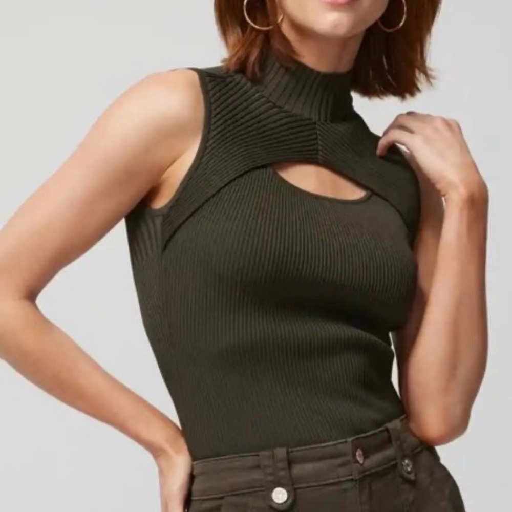 WHBM Sleeveless Mock Neck Cutout Ribbed Tank ToP